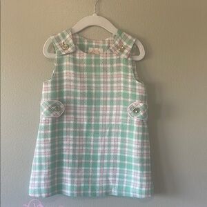 The Beaufort Bonnet Company Green and Pink Plaid Dress 3t